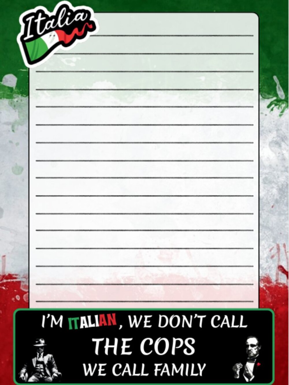 Italian Notepad, Italy, Handmade, lined, flag, sarcastic, list, funny, family